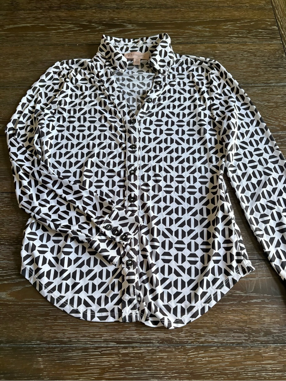 Philosophy Republic Clothing Black White Geometric Button Down Blouse Size Small